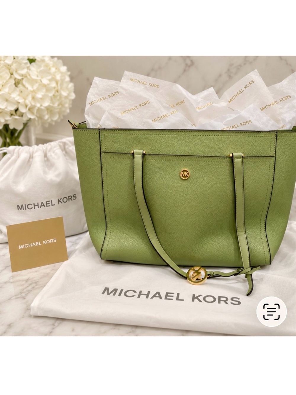 Michael Kors Green Pebbled Leather Tote with Gold Hardware